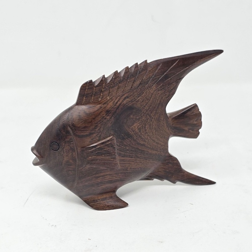 Vtg Angel fish ironwood figurine hand carved home decor collectible tropical